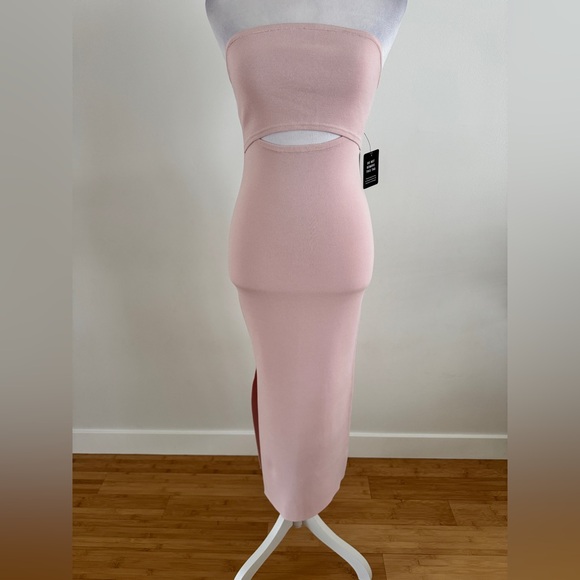 New! EXPRESS Body Contour Ribbed Midi Dress Pink Strapless XS - Picture 2 of 8